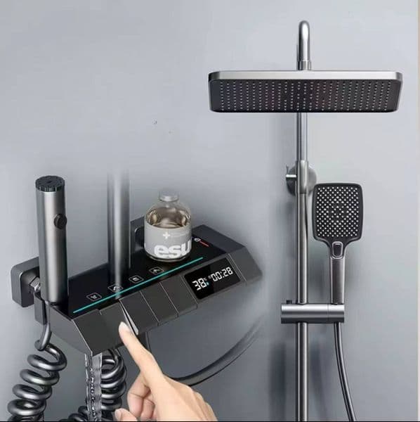 Gunmetal gray digital display smart head, fully pressurized, hygienic conditions, bathtub faucet, shower set with soft spray