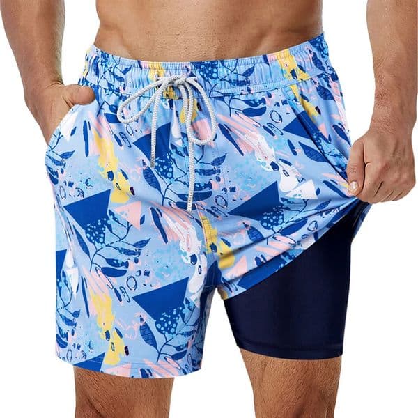 SURFCUZ Mens Swimming Trunks with Compression Liner Stretch Mens Swimwear 2 in 1 Quick Dry Running Gym Swim Shorts for Men 260408BJ