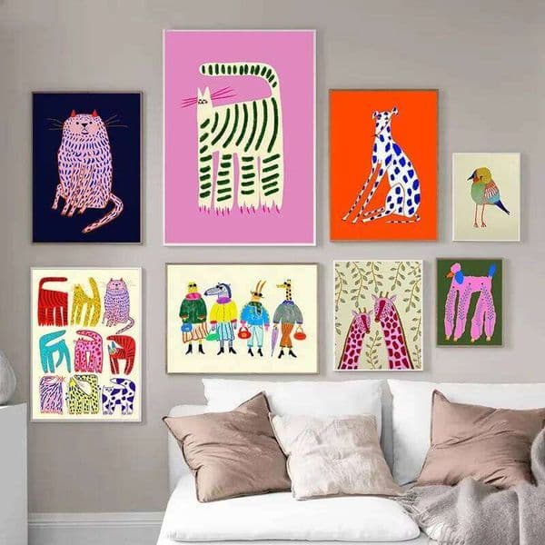 Abstract Fashion Week Animals Cheetah White Cat Interesting Cartoon Poster,Canvas Painting,Wall Art Pictures Home Decor 26H0407