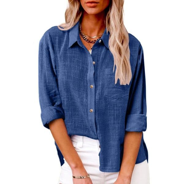 Womens Fashion Solid Color Cotton and Linen Shirt Autumn Long Sleeve Button Solid Color Loose Shirt Casual Large Size Shirt 260408BJ