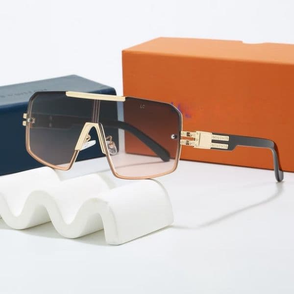 Luxury Oversized Shield Designer Sunglasses - Gold Accents Gradient Lens UV400 Eyewear for Men Women