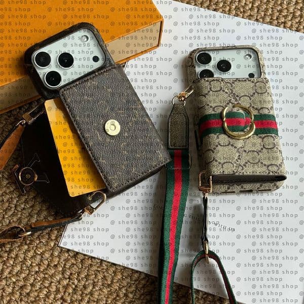 Designer Case for iphone 17 16 15 Pro Max Leather,15 14 13 12 Plus Pro Card Slot Fashionable Excellent Grip Crossbody Strap Design Creative Premium Cover