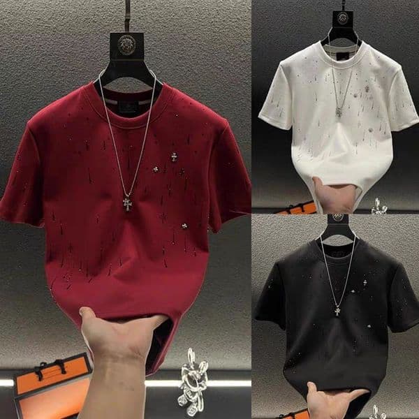 Clothes European And American Style Handsome Short Slve Mens Top Heavy Craft Light Mens Clothing Meteor Hot Stamping T-Shirt Me S260521