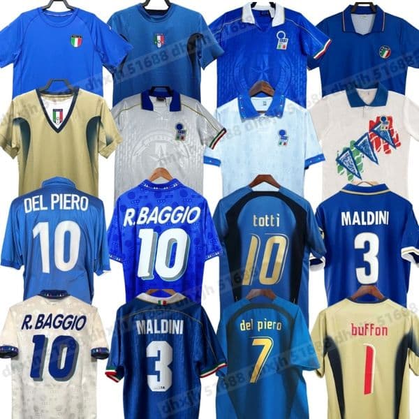 1982 Italy Soccer Jerseys Retro 1986 90 94 95 96 98 2000 2002 2006 Vialli Del Piero Gattuso Totti Pirlo Baggio Maldini Buffon Football Shirts
