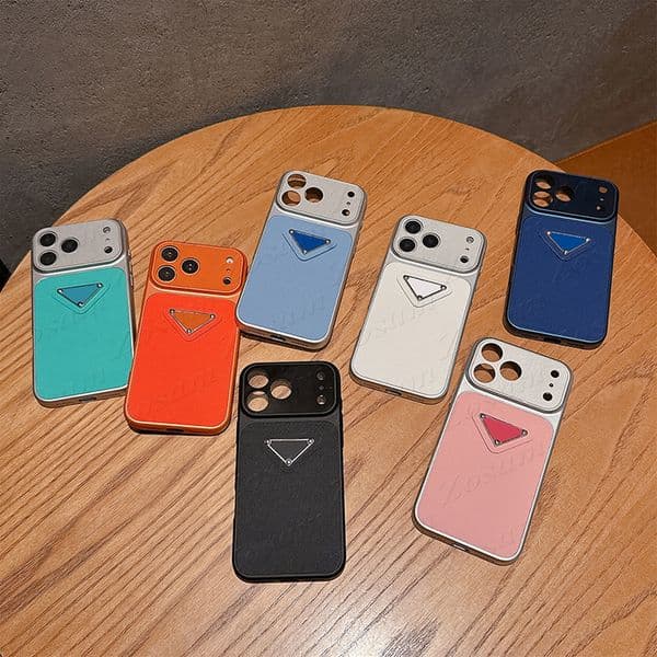 Vintage Luxury Tri-angle Phone Case for iPhone 17 Air 16 15 14 13 Pro Max Cross Grain Leather TPU Bumper Coque Anti-knock Shell iPhone16 15pro 14pro 13pro Designer Cover