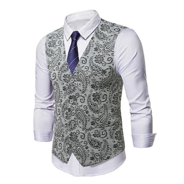 2026 Mens Grey Printed Sleeless Vest Jacket Business Casual Single-Breasted V-Neck Waistcoat Asian Sizes M-8XL 260408BJ