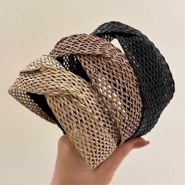 Bohemian Women Cross Knotted Straw Weaving Headband Girls Handmade Hair Hoop Beach Head Hoop Woven Wide-brimmed Hair Accessories R260409