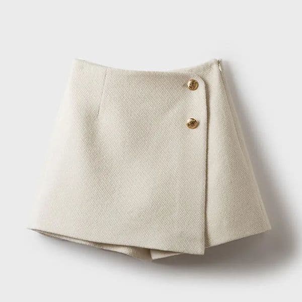 Autumn Winter Patchwork Zipper A-line Shorts Solid High Waist Button A-line Wide Leg Pants Skirt Fashion Casual Women Clothing 260409
