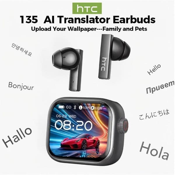 HTC NE40 AI Smart In-Ear True Wireless Stereo (TWS) Earbuds - Enhanced Audio Experience w/ High Definition Display & Superior Bass Response