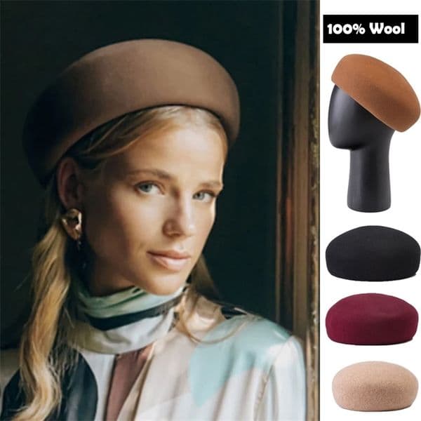 Autumn Winter 100 Wool Felt Blocked Beret Women Elegant Bread Pumpkin Berets Men Ladies Wedding Painter Pillbox Fascinator Hat 260402ww
