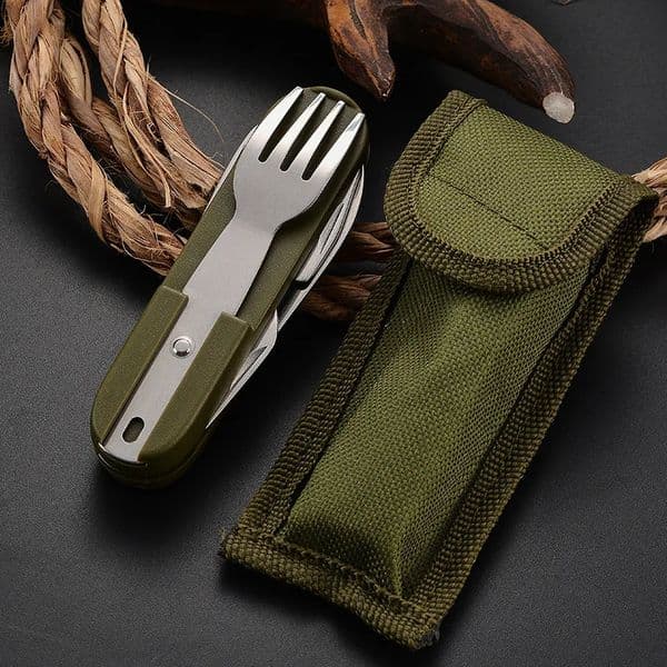 7in1 Multi Function Outdoor Diner Stainless Steel Folding Fork Knife Picnic Camp Hiking Travel Tableware 260408