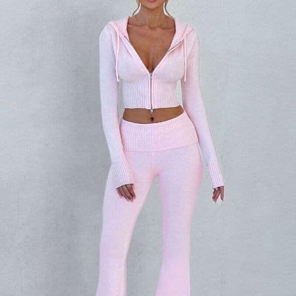 Spring Autumn New European American Cross-Border Women's Slim-Fit Short Hooded Top and Casual Pants Fashion Two-Piece Set
