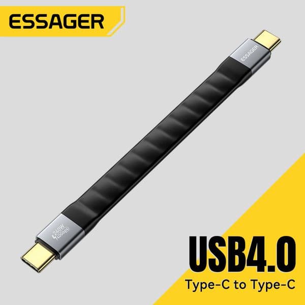 Essager USB 4.0 Type-C Cable 40Gbps Data Transfer 8K 60Hz Video 240W PD Fast Charging For MacBook iPhone Laptop Mobile Hard Disk