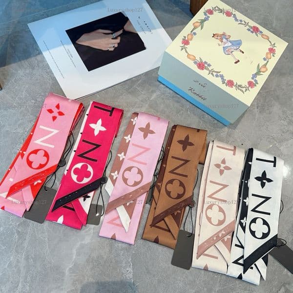 Top L Brand Silk Scarf Hair Ribbon High-end Designer Bag Strap Narrow Long Hair Ribbon Hairband Old-fashioned pattern L Letter Scarf 8X120cm