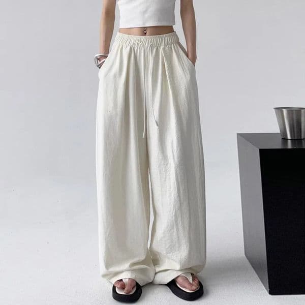 Baggy Sweatpants for Women Wide Pants Casual Womens Korean Style High Waisted Woman Trousers Summer Ice Silk 260408BJ