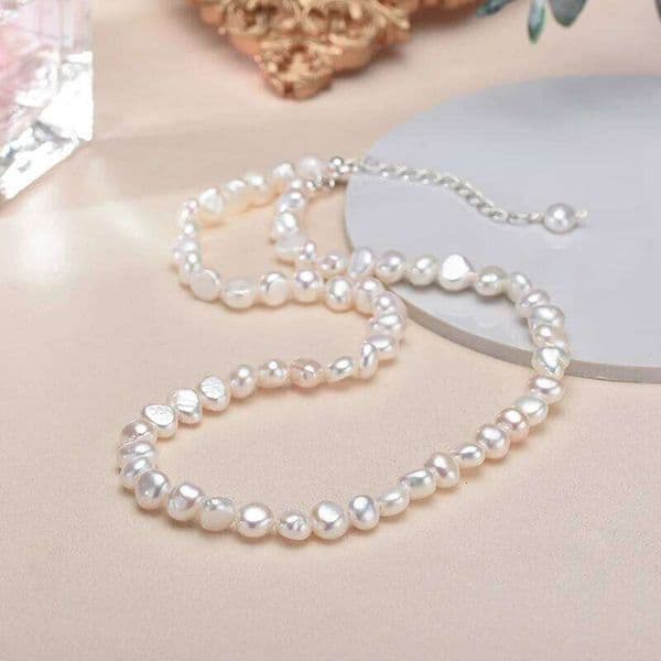 5-6mm Natural Baroque Freshwater Pearl Fashion Jewelry Gift, Sterling Silver Choker Necklace for Women Girls 26W0409