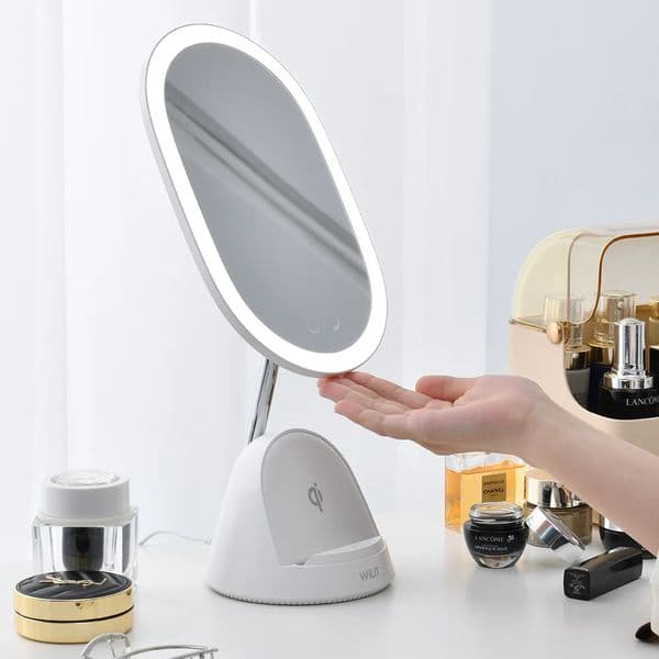 Adjustable Desktop Makeup Mirror LED Light Smart Touch Screen Beauty Mirror Fast Wireless Charging Multi-Function Lamp 260409BJ