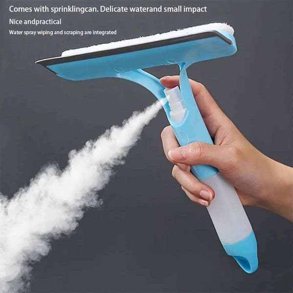Blue 3-in-1 Window Scraper,Detachable Microfiber Pad Scrubbing&Squeegee,Streak-Free for Glass & Shower Door, No Power Needed 26Y0408