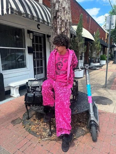 Men's Tracksuits 2026 Fashion Leopard Print Hooded Cardigan Top Loose Casual Hip-hop Wide Leg Pants Set