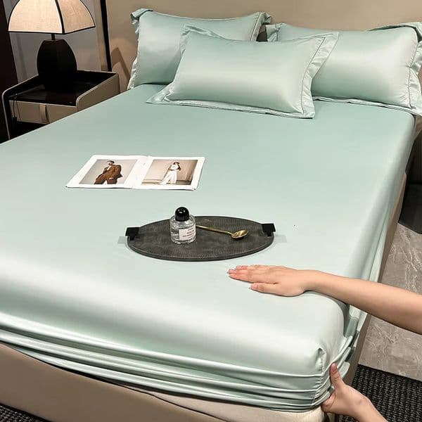 Ice Silk Fitted Sheet 90x200cm Multiple Sizes Bed Sheet Soft Satin Elastic Mattress Home Bedroom Bed Sheet with 360Elastic Band 260402