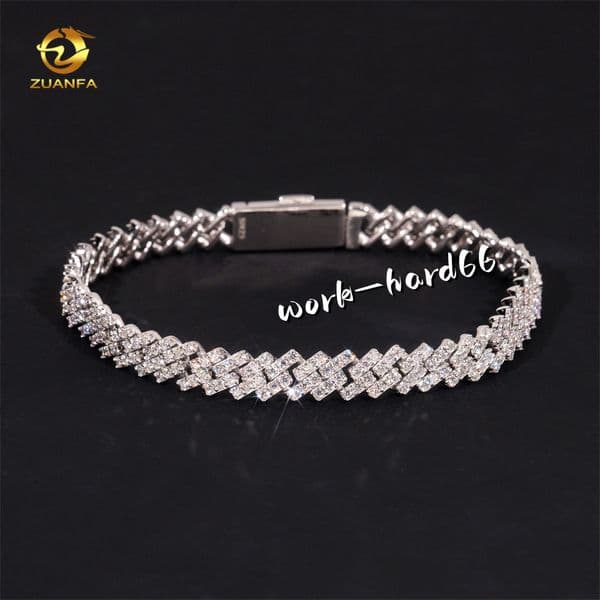 One Row Moissanite Pass Diamond Test Jewelry S925 Gold Plated 7mm Cuban Link Chain Men Iced Out Moissanite Cuban Link Bracelet