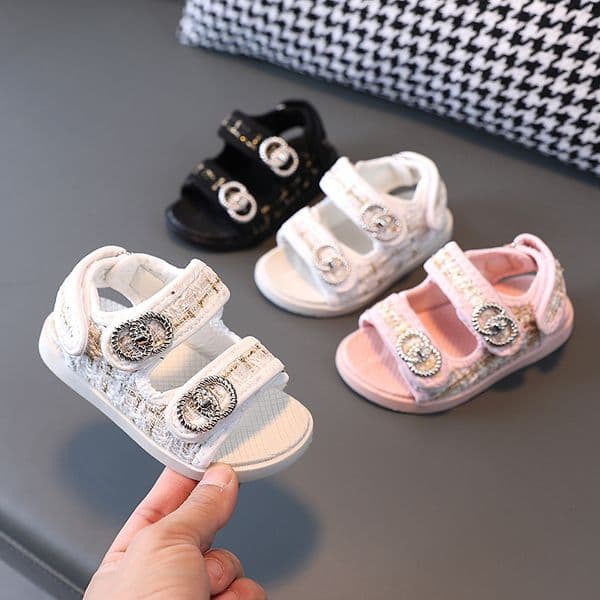 Kids Fashion Sandals for Girls Tweed Open-Toe Summer Shoes Youth Anti-Slip Casual Beach outdoor Sandals girls wedding flower girl sandals daily wear Free shipping