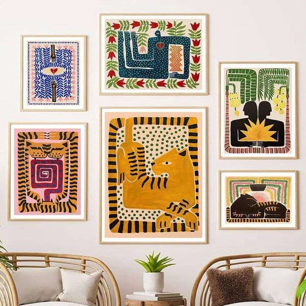 Ancient Egypt Colorful Abstract Boho Poster Tiger Leopard Figure Wall Art Prints Canvas Painting Decor Pictures For Living Room 26H0407