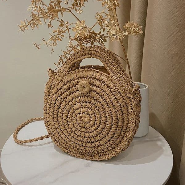 Round Straw Crossbody Bag Handmade Woven Shoulder For Women Summer Beach Bohemia Travel Small Handbag and Purse 260408