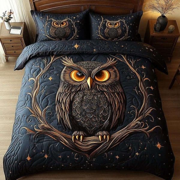 2026 New 3Pcs Owl Pattern Bedspread Set 3D Digital Print Quilted Bedding Set For Wholesale