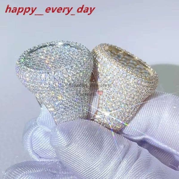 Solid Silver Hip Hop Ring with Ice-Out Design - 925 Sterling Silver & VS Quality Moissanite