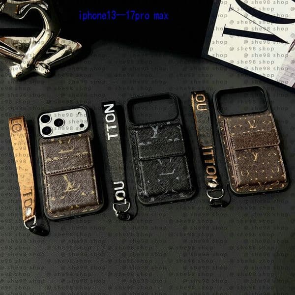 Designer Phone Case for iPhone 17 16 Pro Max Wallet Case, Luxury iPhone Case with Mirror Leather 16 15 14 13 12 Pro Max for Women Men Card Holder Chain Shockproof Flip Case