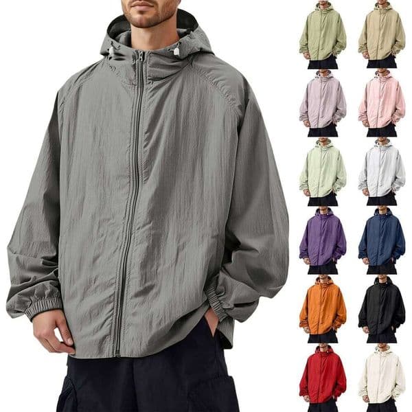 Men's Thin Loose Solid Casual Long-sleeved Hooded Coat Quick-drying Outdoor Hiking Jacket Sports Sun-protective Clothing 26Y0408