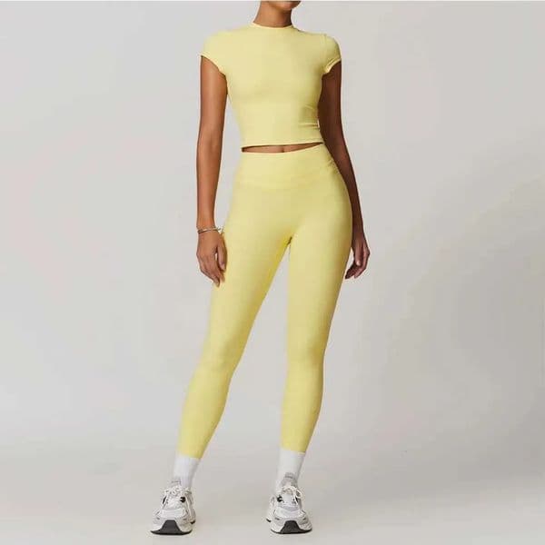 2026 Gym Clothe Set workout set JUREN Suit Quick-Drying Gym Set Women Tracksuit Running Workout Short Sleeves Sports Yoga Clothing Sport Bra