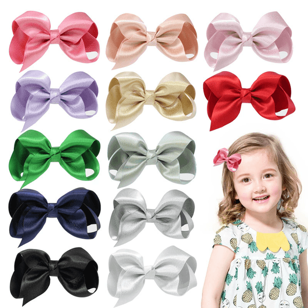 24pcs 4.5Inch Hair Bows Clips Premium Glitter Silky Ribbon Boutique Hair Bow Alligator Clips for Babu Girls Teens Toddlers Kids Children's Headwear