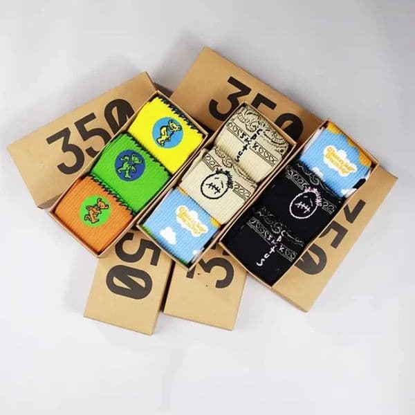 3 Pair/Box Socks Mens DUNK Dance Bear Ice American Cashew Flower Sports Socks Gift Box Spring/Summer Designer Socks L260510