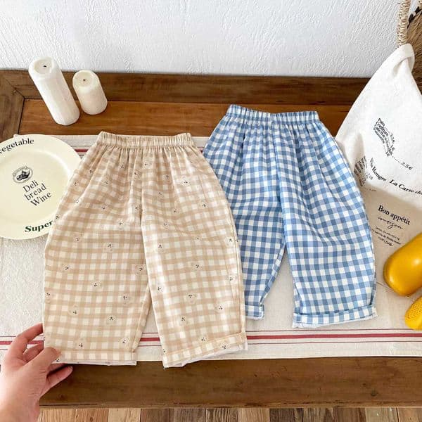 Fashion Plaid Pants Kids Boys Casual Sports Loose Trousers Toddler Spring New Style Thin Simple Versatile Print Pants Outer Wear H260410