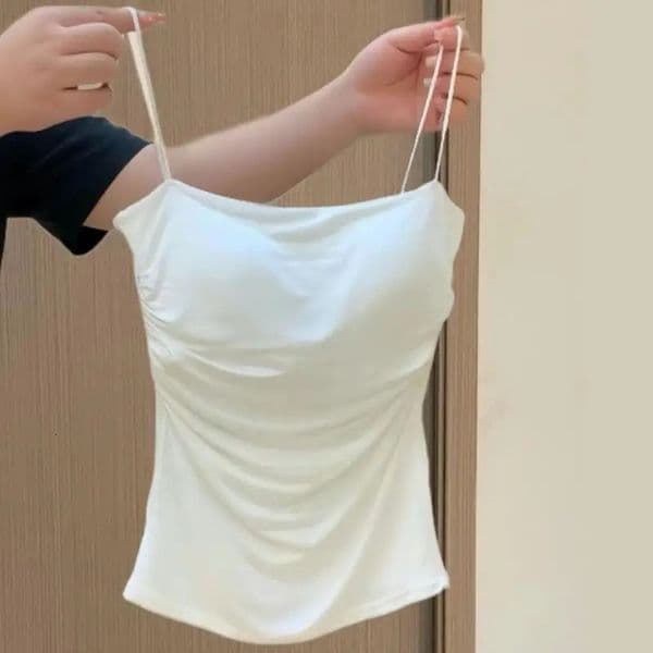 Y2K Sexy Tank Top Spaghetti Strap Crop With Bra Bodycon Sleeveless Cami Tube Basic Camisole Tees Korean Clothes 260316