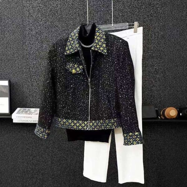Sequin Spring Autumn Splicing Men Coat Top Korean Version Of Loose Trend Design Fashion Senior Short Designer Fashion Color Contrast Jacket
