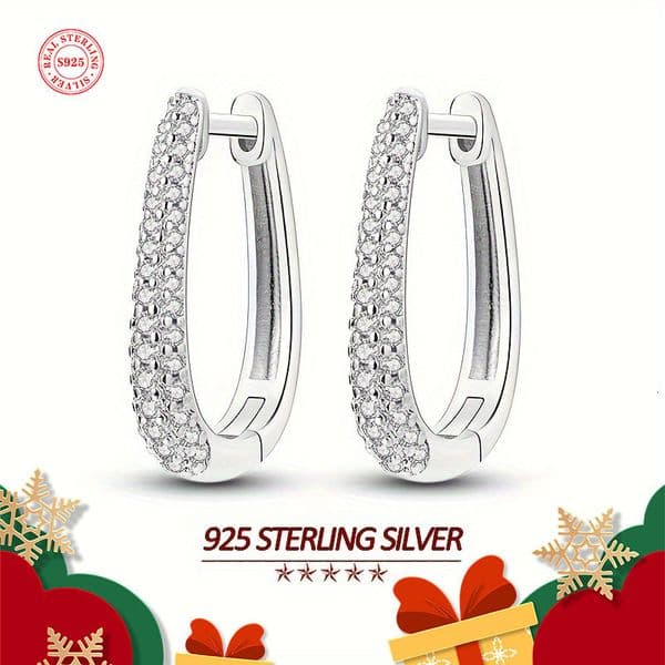 fashion unique niche style chain sterling silver earrings with zirconia double row micro-inlaid geometric design ear clasps