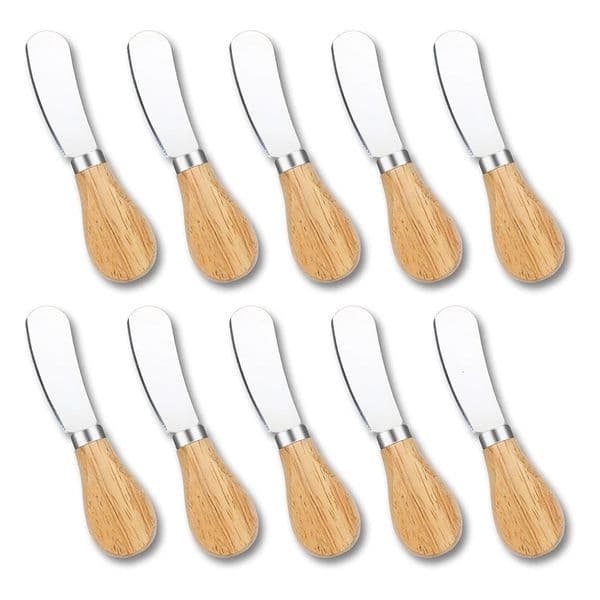 ABYN-10Pcs Cheese Spreader Knives Mini Butter Knife Spreader With Wooden Handle Stainless Steel Cheese Knife Set 260409BJ