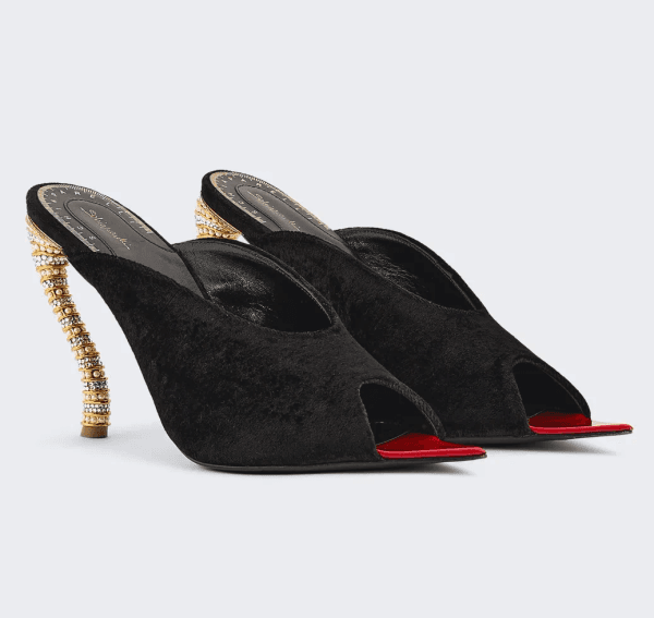 Luxury Women Elsa Sandals Shoes Bijoux Mules S High Heels Pearls and Gold Rhinestones Velvet Lady Pumps Schiaparelli Evening Party Dress EU35-41