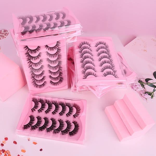 3D Faux Mink Lashes Fluffy Volume Natural Look False Eyelashes Soft Lightweight Easy to Apply, Handmade Reusable Cat Eye Wispy Lashes, 7 Pairs Pack Strip Lashes