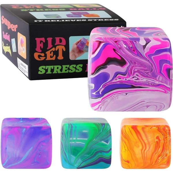 4Pack Fidget Mini Cube, Balls Kids, Adults Squishies Anxiety Stress Relief, Ice Squishy Cube Sugar Balls, Sensory Toys Kids with Autism, Fidgets for Classroom d67