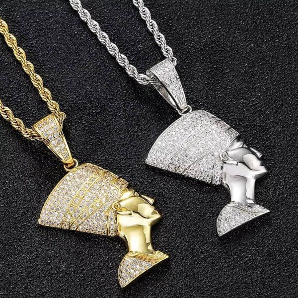 BES New Retro Hip Hop Jewelry Micro Pave Moissanite Egyptian Character Pendant Necklace Iced Out CZ Pendant Necklace for Men