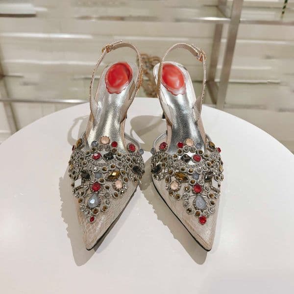 Sexy Lace Slingbacks High Heels Shoes Women Rhinestone Wedding Party Shoes Luxury Woman Stiletto Modern Sandals Pointed Toe Pumps 260409