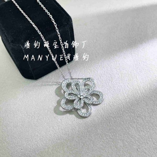 Vanly cleeff Jewelry Double-Layer Full-Diamond Sunflower Necklace for Women Popular Elegant High-End Clavicle Chain Live Broadcast