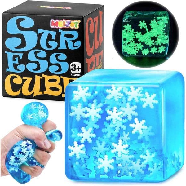 Fidget Adults Cube - Glow in The Dark Snowflakes Sensory with Autism Stress Balls for Kids Teens Squeeze Squishy Toys Easter Basket Stuffers cf9