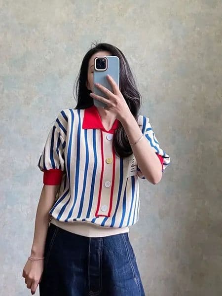 Womens Polo Shirts Striped Cute Female Tee Button Kawaii Offer Free T-shirts Youth in Trend Clothing On 260410