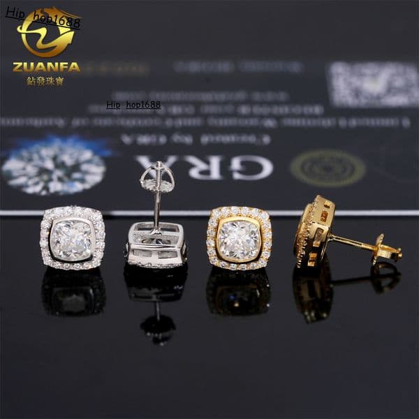 2023 New Jewelry S925 Silver Inlaid Hip-Hop Jewelry 1-Carat Moissanite Earrings Unisex