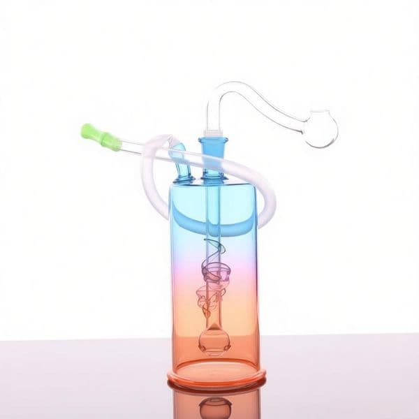 Portable Rainbow Colorful 10mm Female Mini Glass oil burner Bong Thick Heady Recycler Water Pipes Hookah Oil Smoking Bongs with silicone hose straw